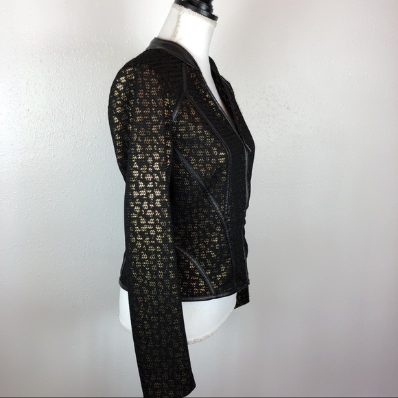 Cache Leather Trim Black Gold Jacket Blazer Size 4 - Picture 3 of 7